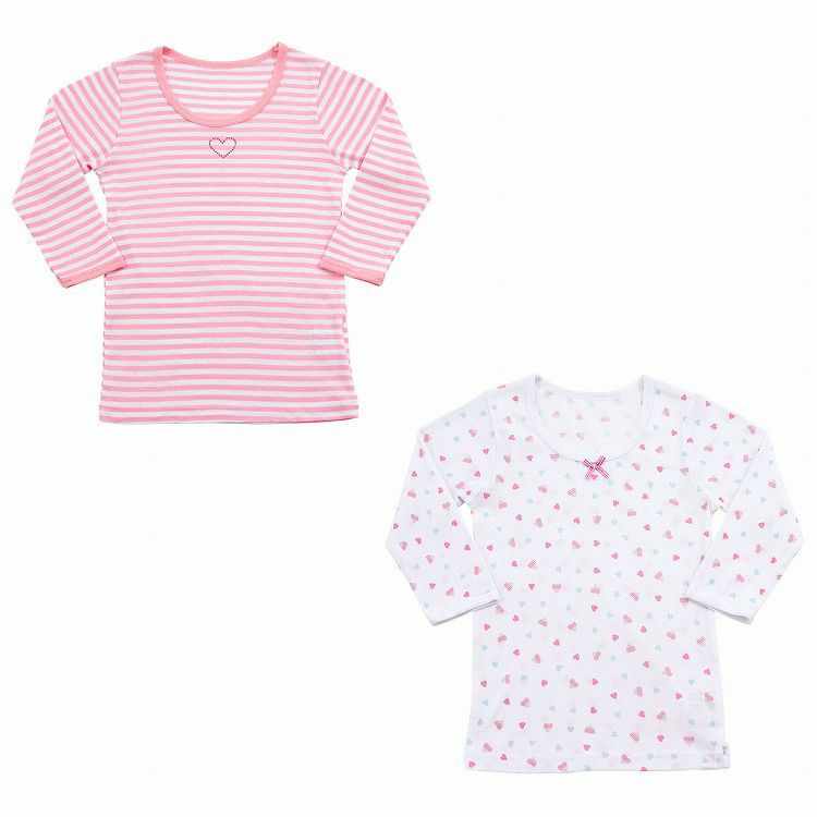 キッズ 肌着 長袖 女の子 8分袖スリーマ 綿100 ボーダー 総柄 2枚組 COTTOMO コットモ 通販 キッズ 肌着 長袖 女の子 8分袖スリーマ 綿100 ボーダー 総柄 2枚組 COTTOMO コットモ 通販