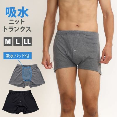【おまとめ割対象】ニットトランクス メンズインナー 高機能パンツ 前開き 吸水パッド付き 無地 綿混 下着 尿漏れ防止